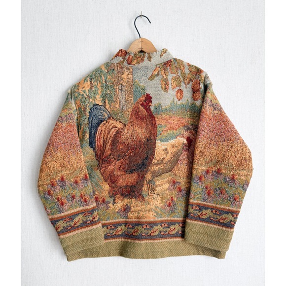 Sugar Street Weavers Jackets & Blazers - Sugar Street Weavers Vintage Rooster Tapestry Jacket Woven Button Cardigan